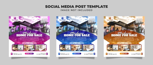 Modern home for sale social media instagram feed template for promotion