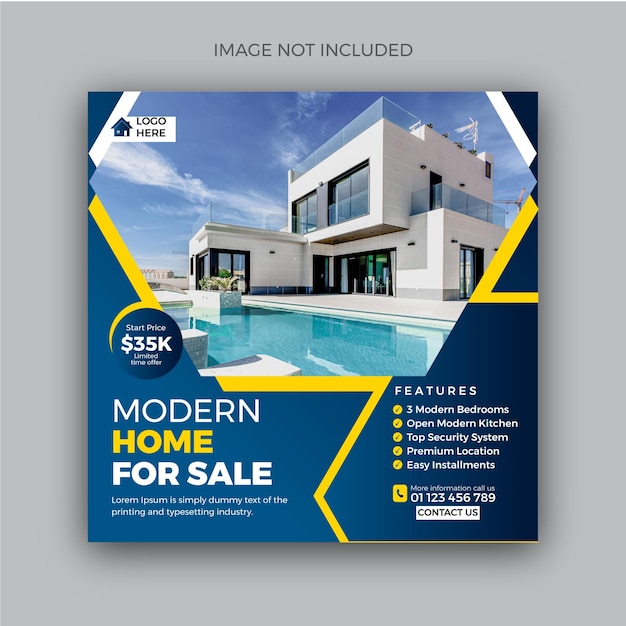 Modern Home For Sale social media post or square banner template