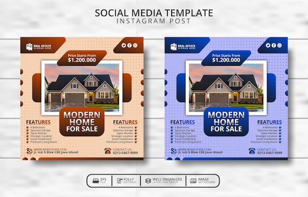 Modern home for sale social media post template promotion