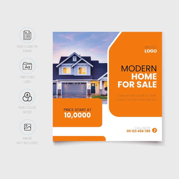 Vector modern home for sale social media post template