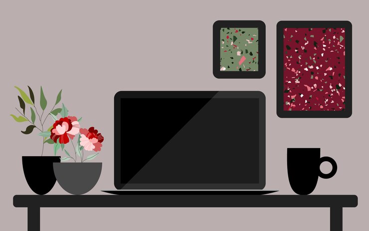 Vector modern home work desk.