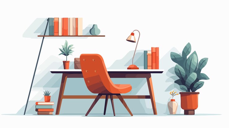 Vector modern home work and study place interior design