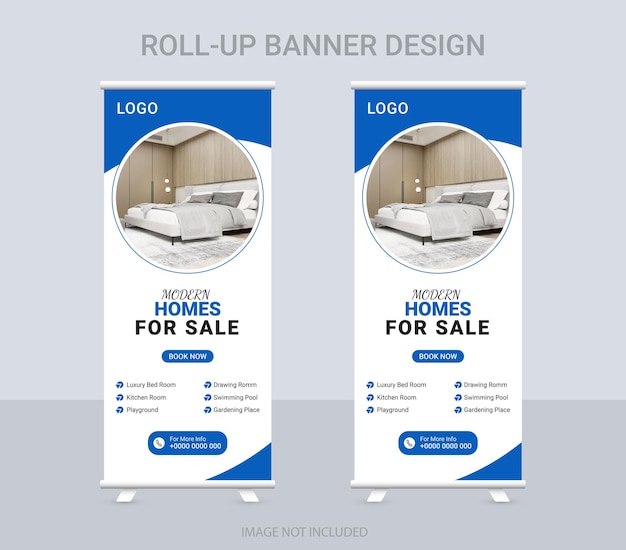 売るための近代的な住宅のロールアップバナーデザインテンプレート