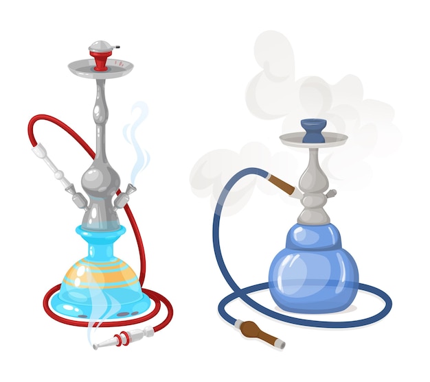 Modern hookah with smoke and steam, smoke and fruit flavors.