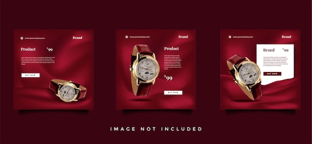 Modern horloge social media feed post design collection