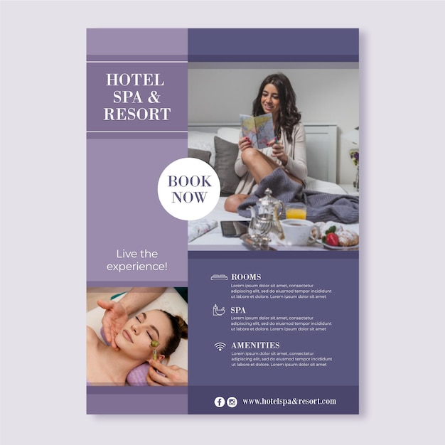 Vector modern hotel flyer template with photo