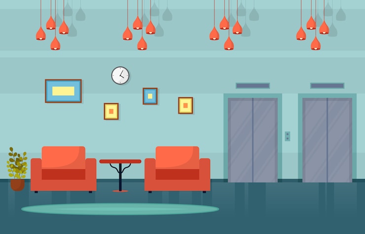 Vector modern hotel lobby room furniture decoration interior illustration