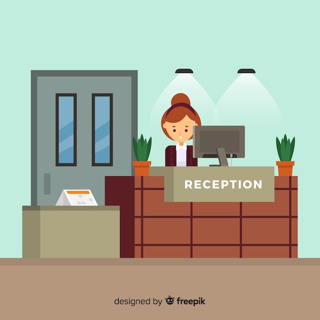 Modern hotel reception with flat design