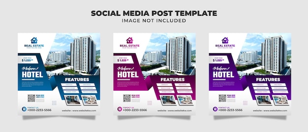 Modern hotel social media instagram-post- en bannersjabloon