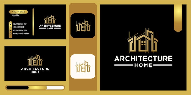 Modern house architecture logo, building logo with modern line art design in luxurious and trendy gold color