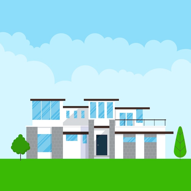 Modern house exterior flat style design vector illustration