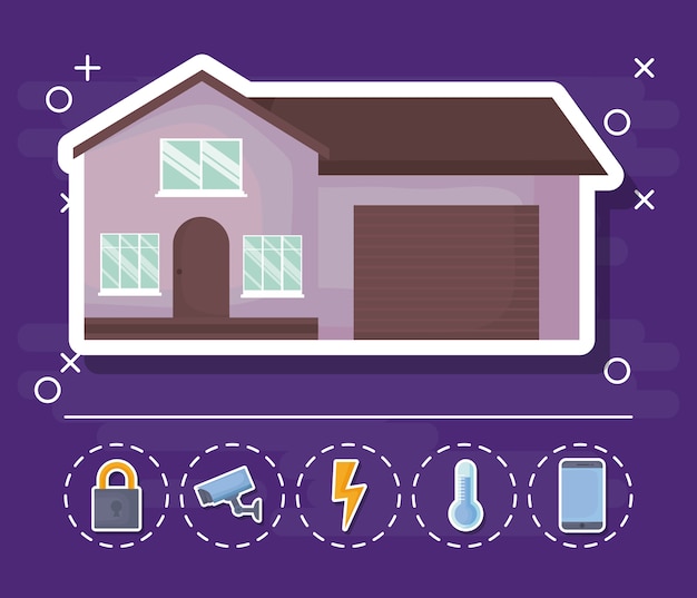 Modern house icon with smart house related icons