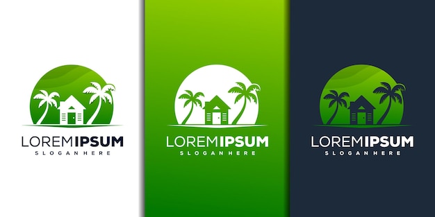 современный дизайн логотипа дома и пальмы