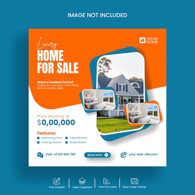 Modern house sale Instagram post or real estate property sale social media banner template