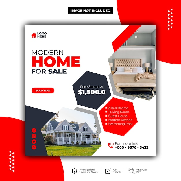 Vector modern house sale property instagram post or social media banner vector template