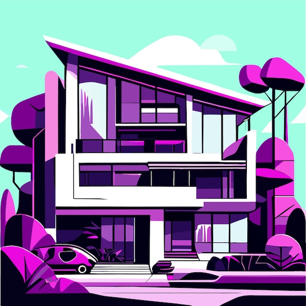 Vector modern houses and building along with road vector illustration