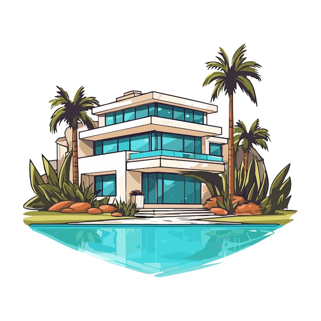 Modern huis cartoon stijl vector illustratie ai gegenereerd