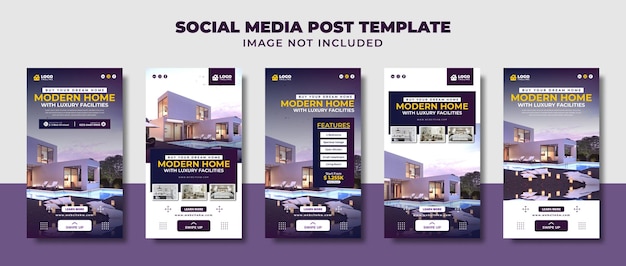 Modern huis en onroerend goed Social Media Instagram-verhaal, flyer en bannersjabloon voor promotie