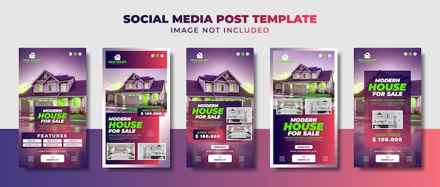 Modern huis en onroerend goed Social Media Instagram-verhaal, flyer en bannersjabloon voor promotie