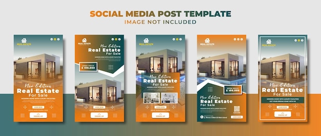 Modern huis en onroerend goed Social Media Instagram-verhaal, flyer en bannersjabloon voor promotie