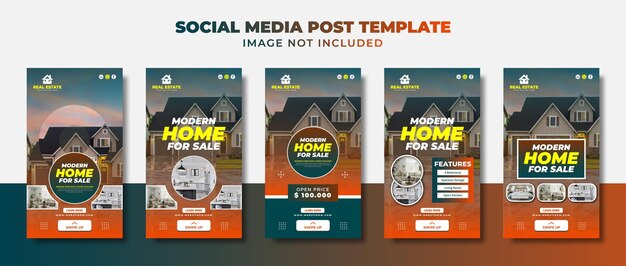 Modern huis en onroerend goed social media instagram-verhaal, flyer en bannersjabloon voor promotie