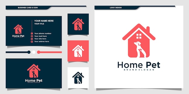 Modern huis huisdier logo en visitekaartje ontwerp premium vector