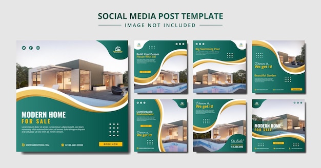 Modern huis te koop bundel social media post template promotie