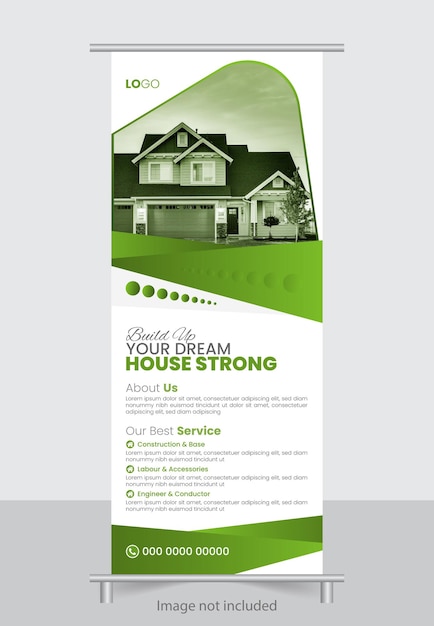 Vector modern huis te koop en vernauwing side rollup banner ontwerpsjabloon minimale rollup banner