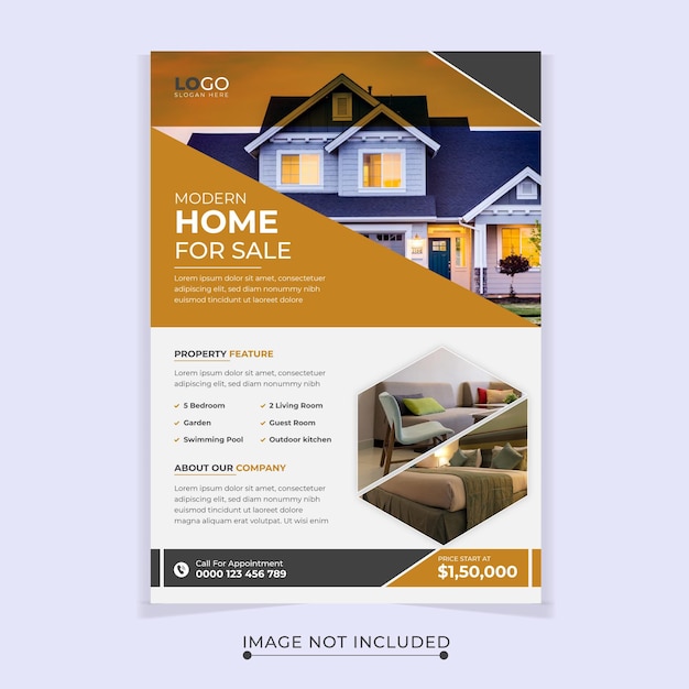 Vector modern huis te koop onroerend goed a4 flyer-sjabloon