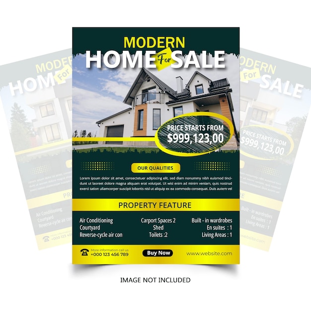 Modern huis te koop onroerend goed flyer sjabloon premium vector design