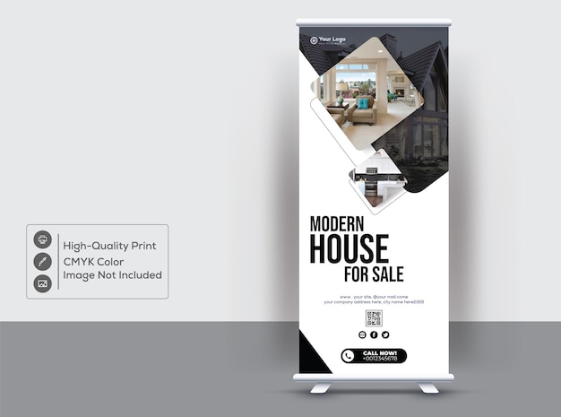 Modern huis te koop roll-up x stand banner ontwerpsjabloon