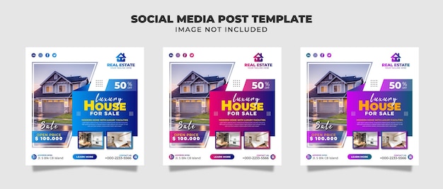 Modern huis te koop Social Media Instagram-post, flyer en bannersjabloon