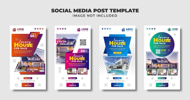 Modern huis te koop Social Media Instagram-verhaal, flyer en bannersjabloon voor promotie