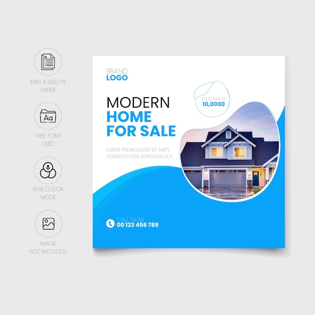 Modern huis te koop social media post design