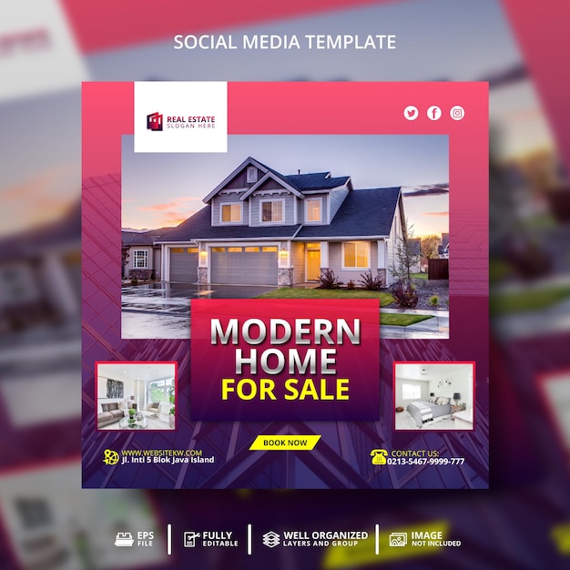 Modern huis te koop Social Media Post Template Promotie