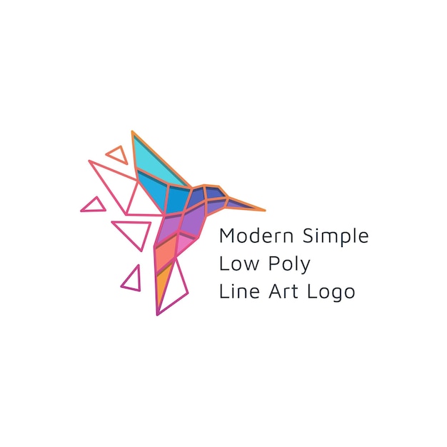 低ポリまたはカラフルな多角形の三角形のスタイルのロゴデザインとモダンなハチドリの鳥のロゴデザイン