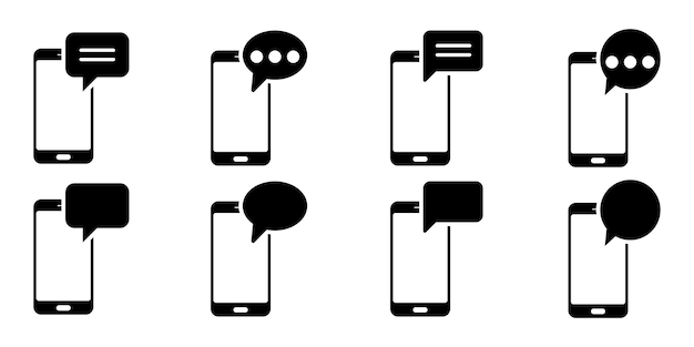 Modern icon with black sms phone set. Message icon vector. Phone sms collection.