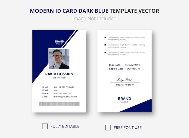 Vettore del modello blu scuro della carta d'identità moderna