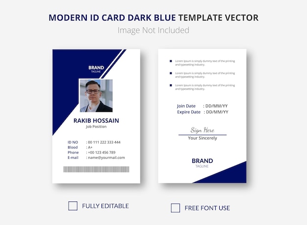 MODERN ID CARD DARK BLUE TEMPLATE VECTOR