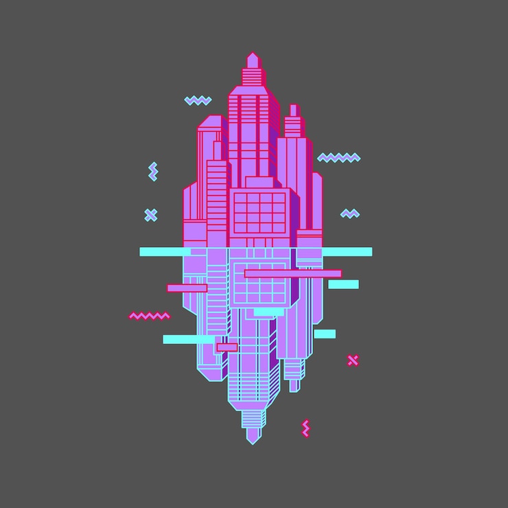 Vector modern illustration of a city on a dark background