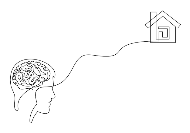 집 개념의 현대적인 일러스트레이션 집 생각 헤드라인 연속 드로잉 터