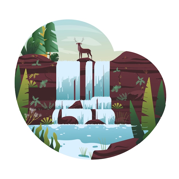 Vector modern  illustration of waterfall