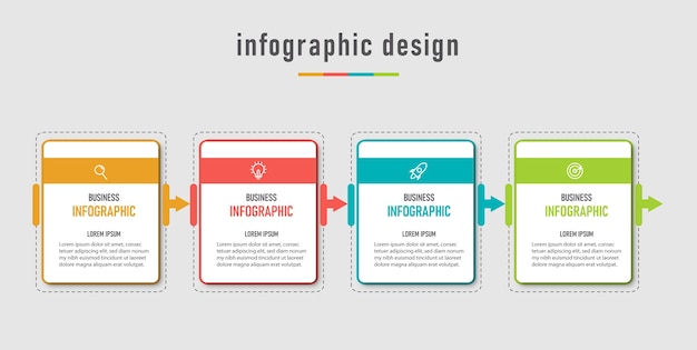 Modello di business grafico con informazioni moderne e visualizzazione dei dati con 4 opzioni.