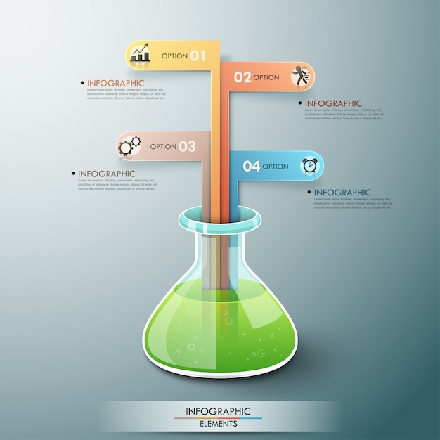 Modern infographic malplaatje met chemiefles