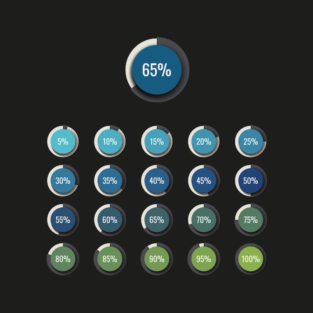 Modern infographic piechart template with round realistic elements on a white background