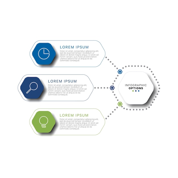 Modern infographic template concept with hexagonal realistic elements in flat colors on a white