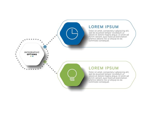 Modern infographic template with hexagonal realistic elements in flat colors on a white background