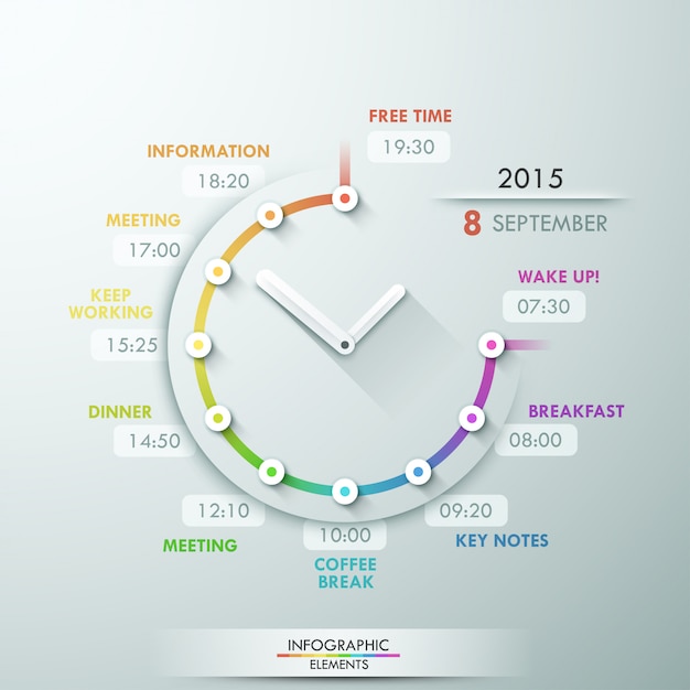 Modern infographic timeline with creative clock