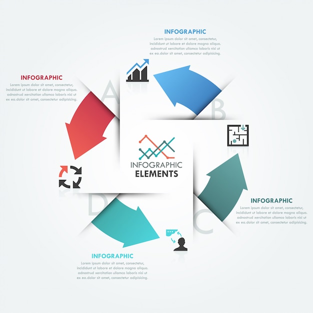 Modello di ciclo infografica moderna con 4 frecce piatte