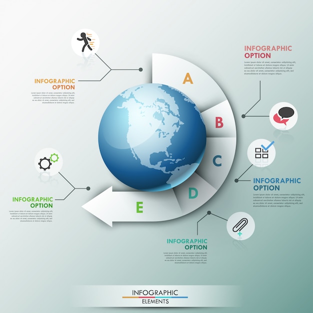 Vector modern infographics global template for 5 options